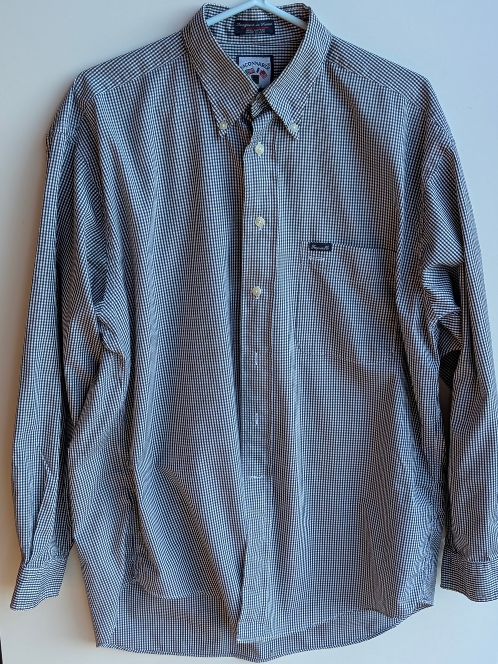 Vintage Faconnable Black and White Micro-Check Button-Down Dress Shirt